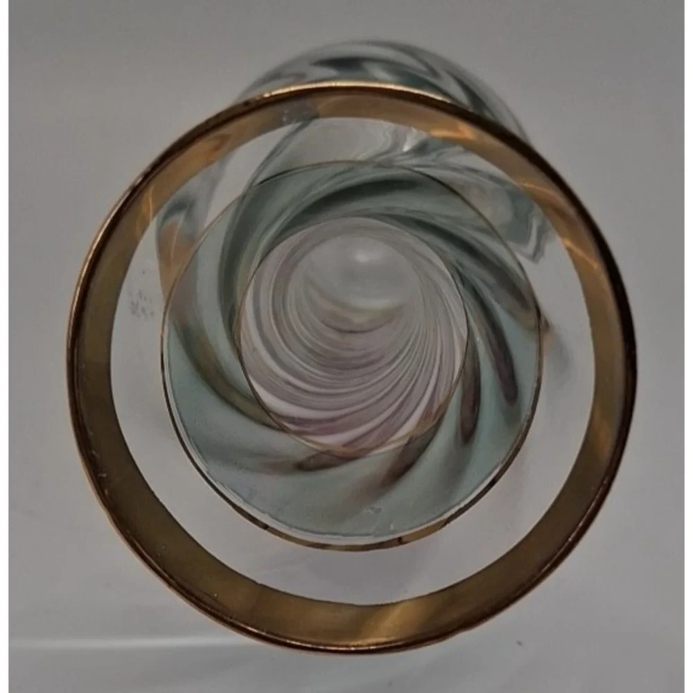 Vintage Bohemian Glass Vase with Enamel Rose Decoration and Gold Accents